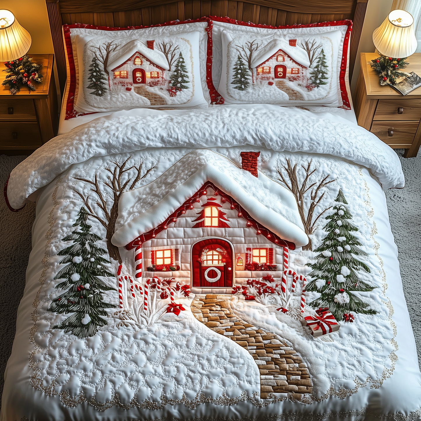 Candy Canes Whimsical House 3-Piece Quilted Bedding Set GFTOTP1008