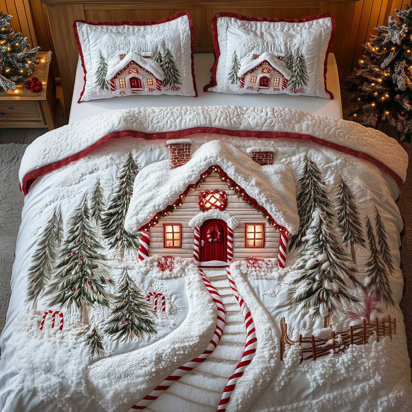 Candy Canes Whimsical House 3-Piece Quilted Bedding Set GFTOTP1009