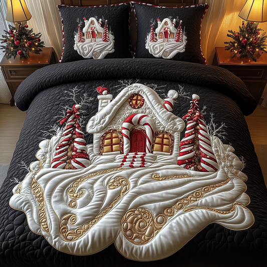 Candy Canes Whimsical House 3-Piece Quilted Bedding Set GFTOTP1012