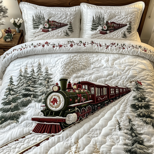 Vintage Train to Snowy Wonderland 3-Piece Quilted Bedding Set GFTOTP1047