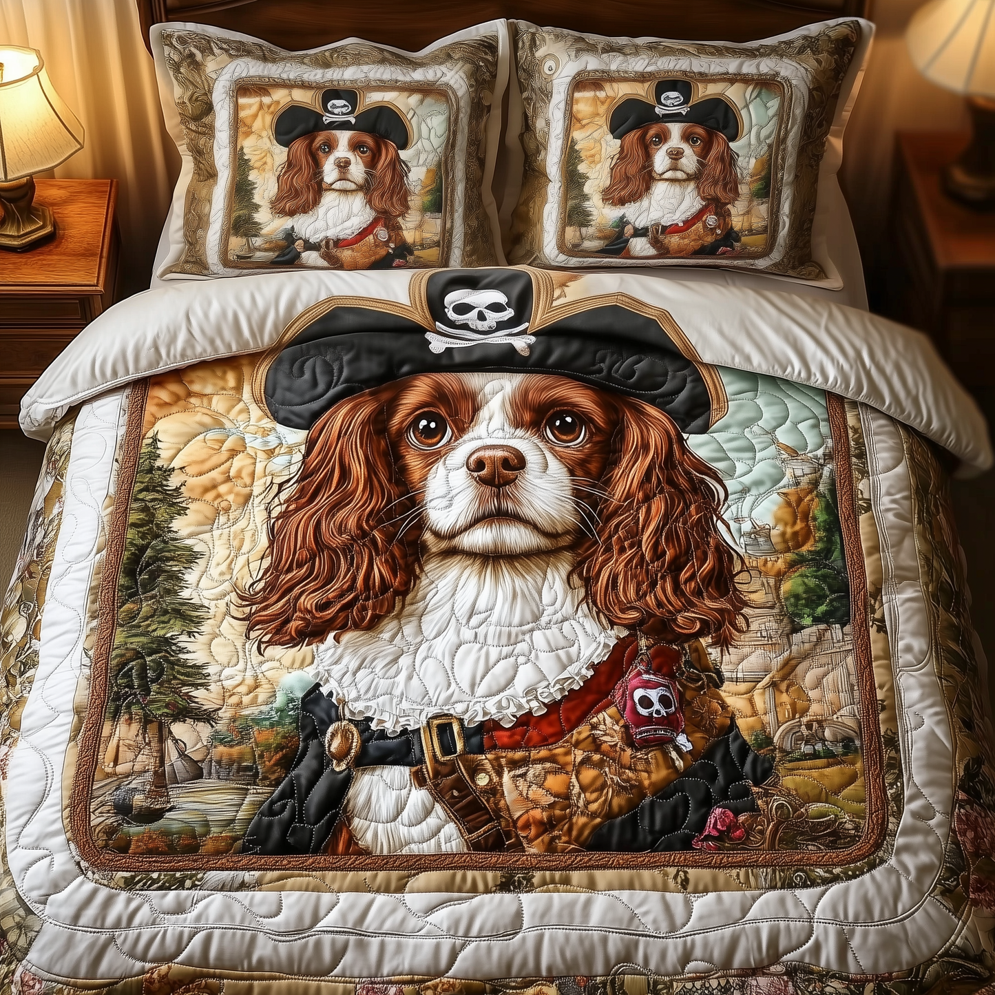 Cavalier King Charles Spaniel 3-Piece Quilted Bedding Set GFTOTP1114