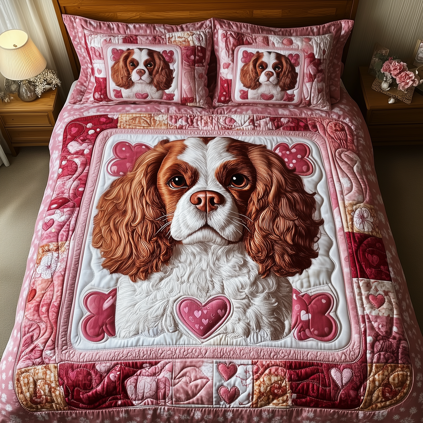 Cavalier King Charles Spaniel 3-Piece Quilted Bedding Set GFTOTP1116