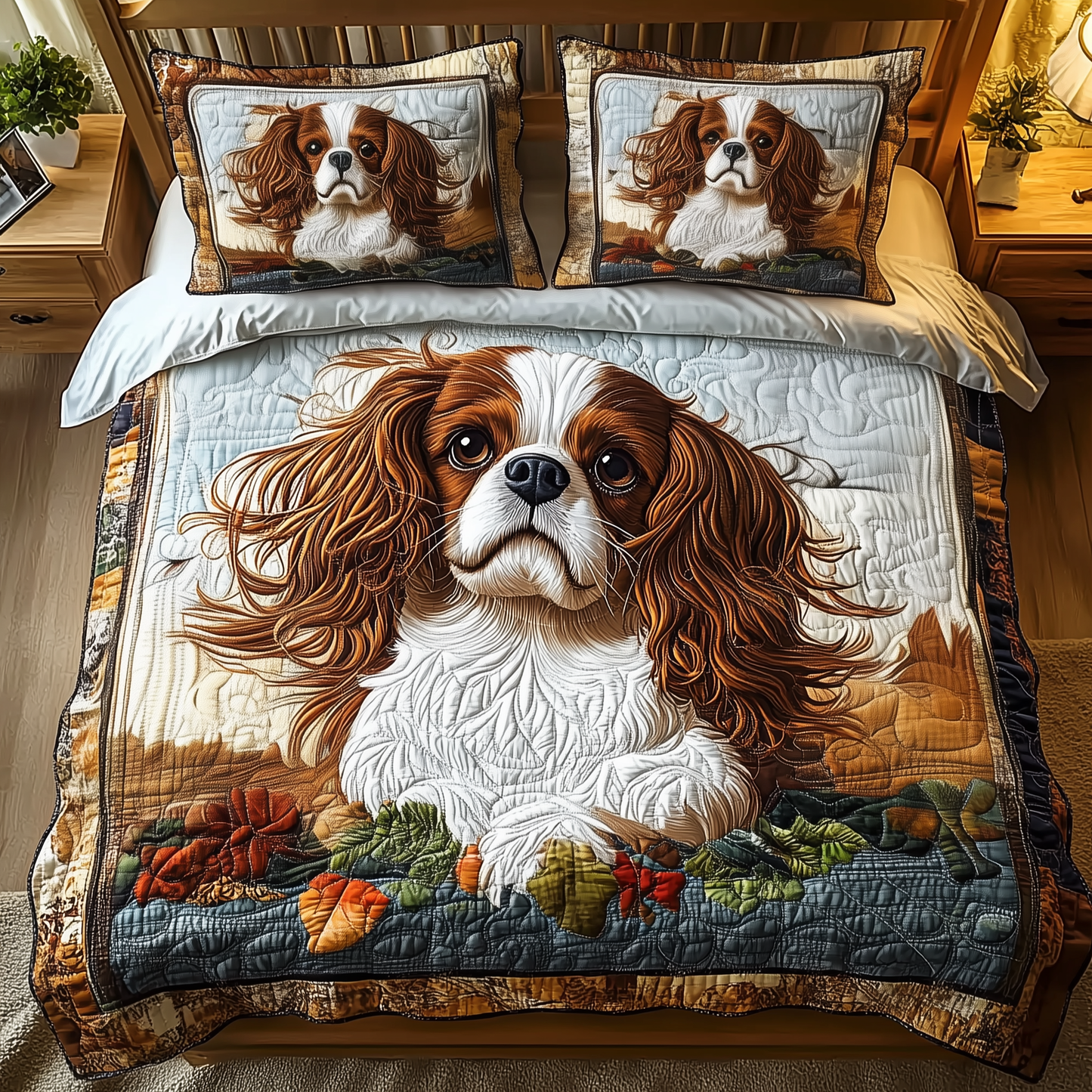 Cavalier King Charles Spaniel 3-Piece Quilted Bedding Set GFTOTP1118