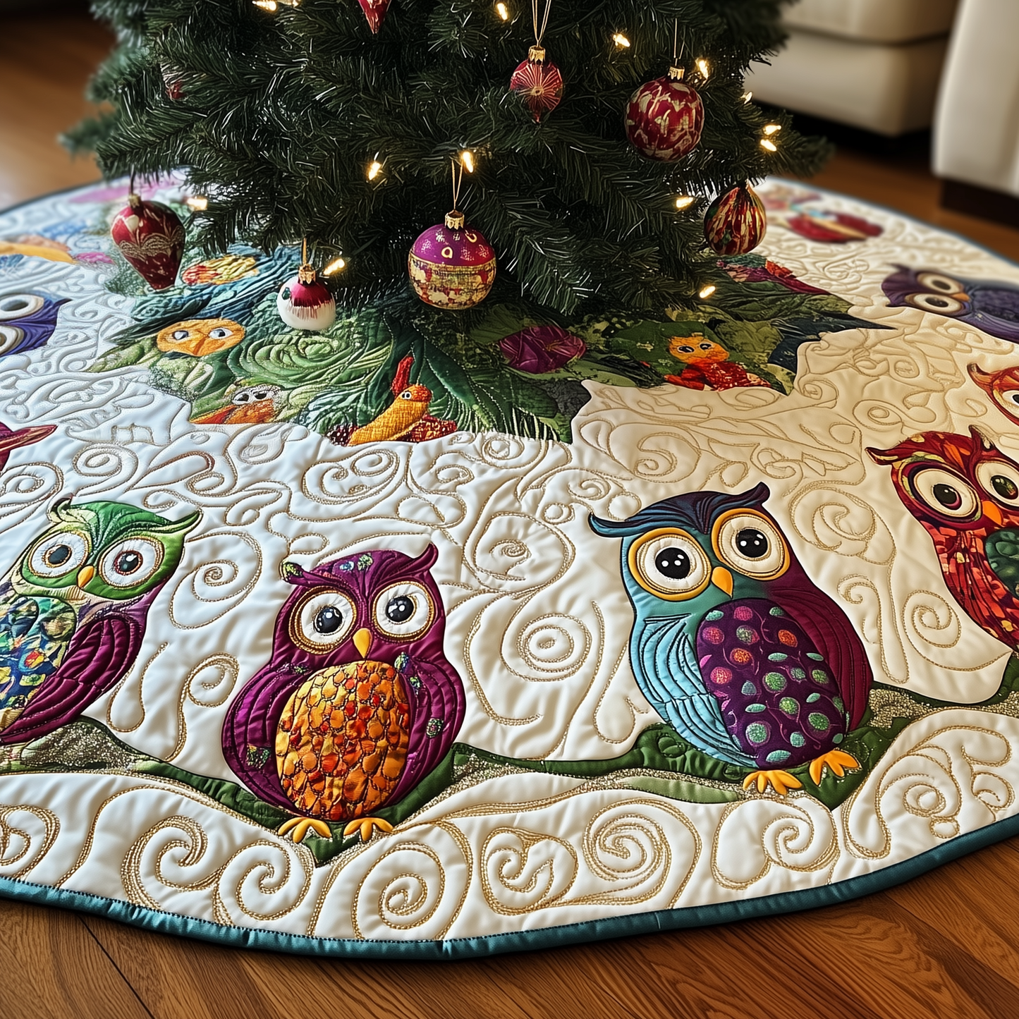 Christmas Owl Quilted Tree Skirt GFTOTP111