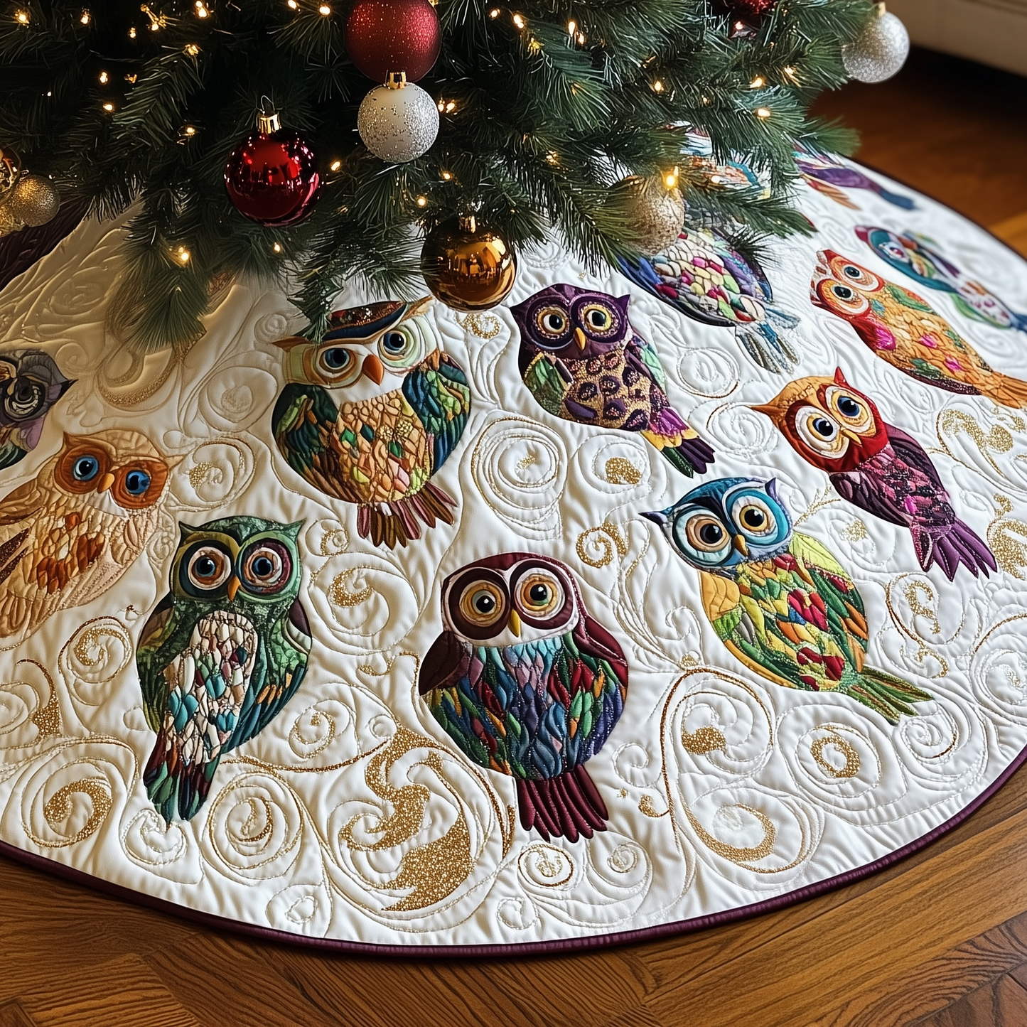 Christmas Owl Quilted Tree Skirt GFTOTP112