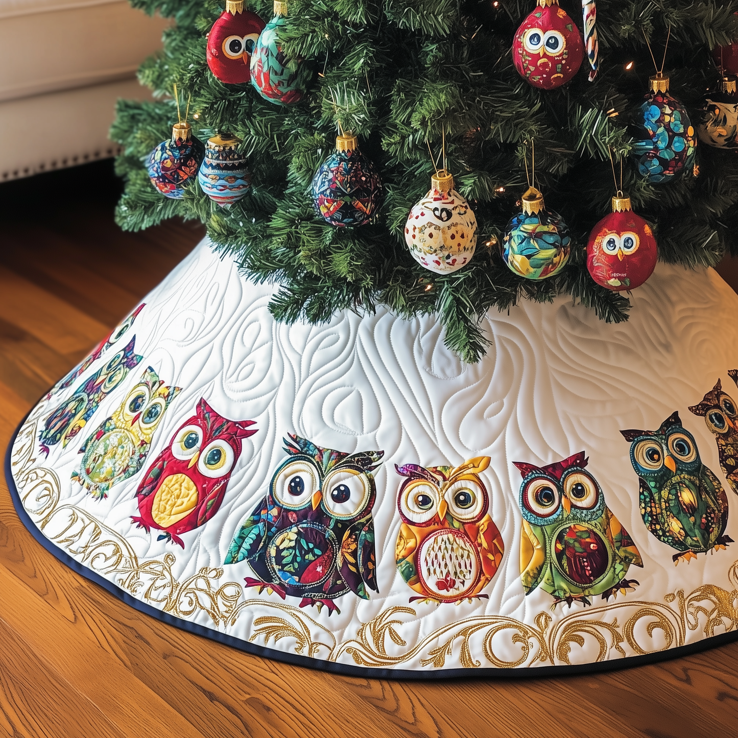 Christmas Owl Quilted Tree Skirt GFTOTP115