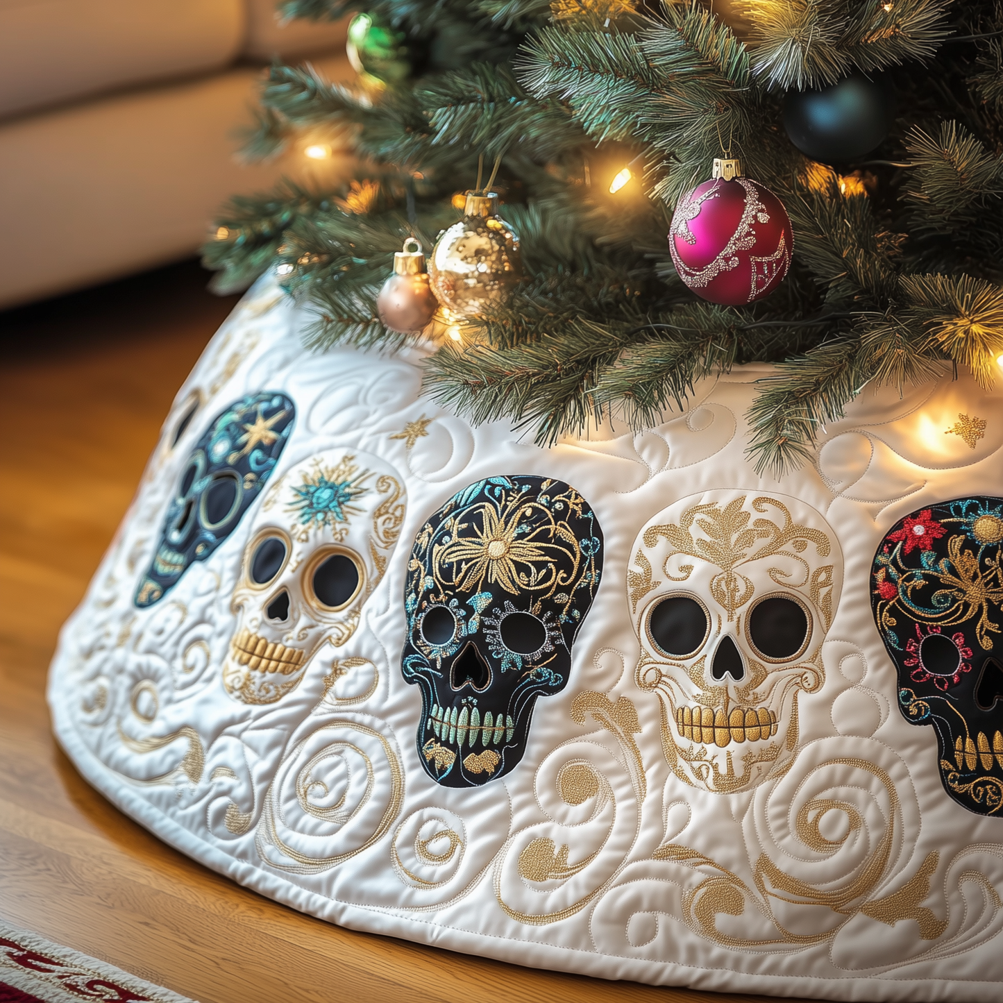 Festive Skull Quilted Tree Skirt GFTOTP1166