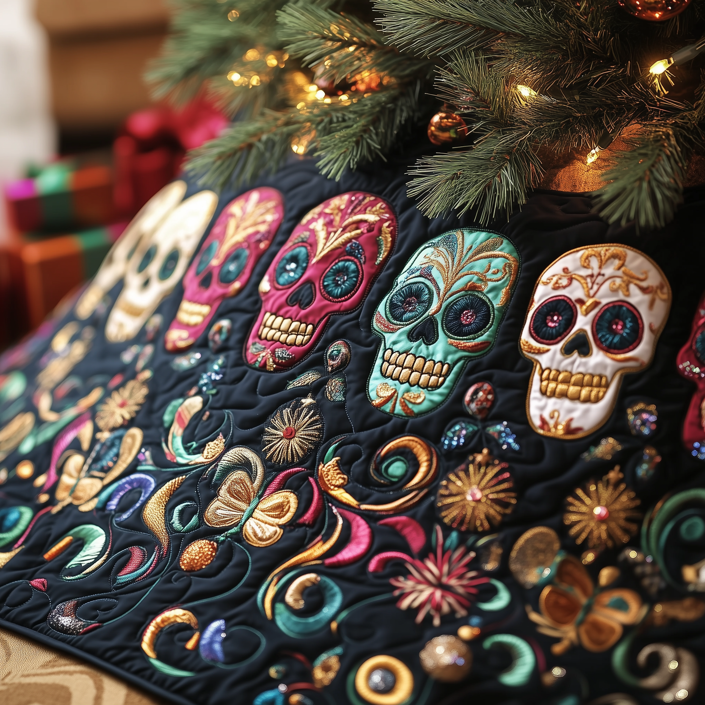 Festive Skull Quilted Tree Skirt GFTOTP1167