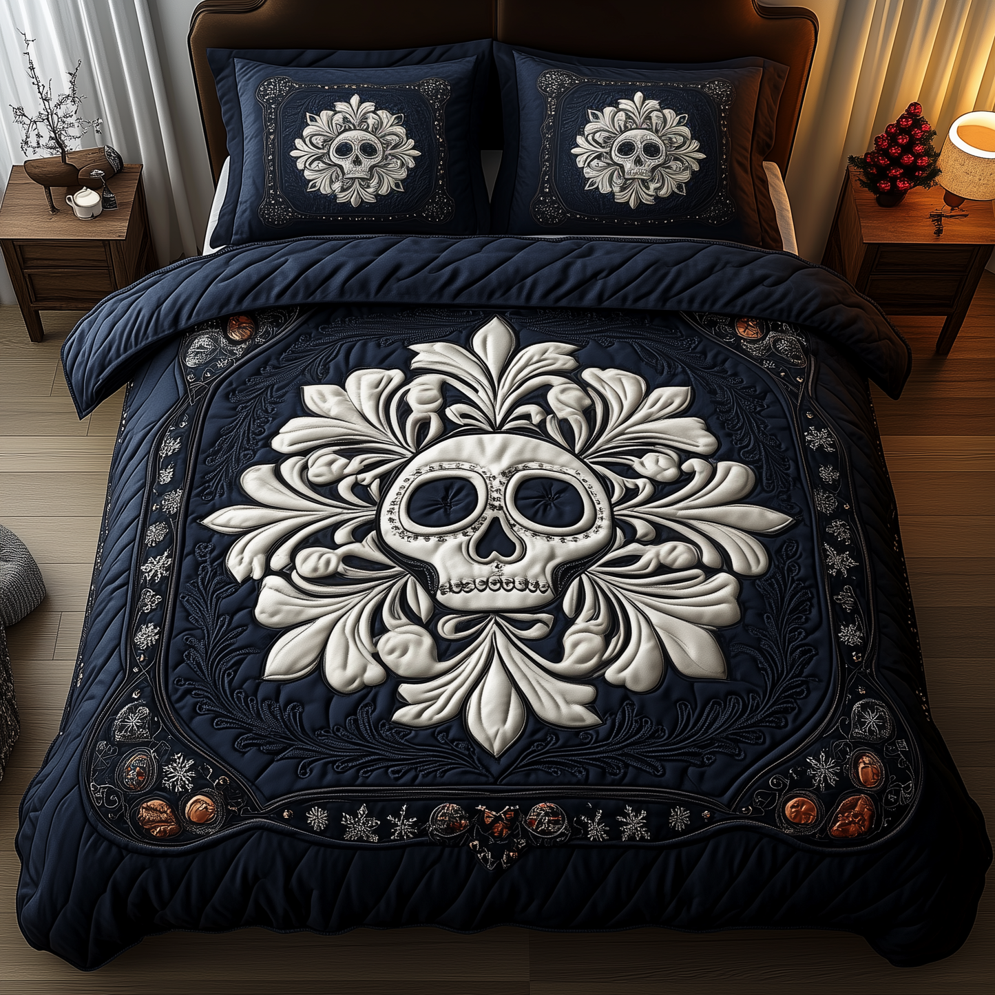 Snowflake Skull 3-Piece Quilted Bedding Set GFTOTP1241