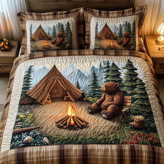 Bear Loves Camping 3-Piece Quilted Bedding Set GFTOTP1396