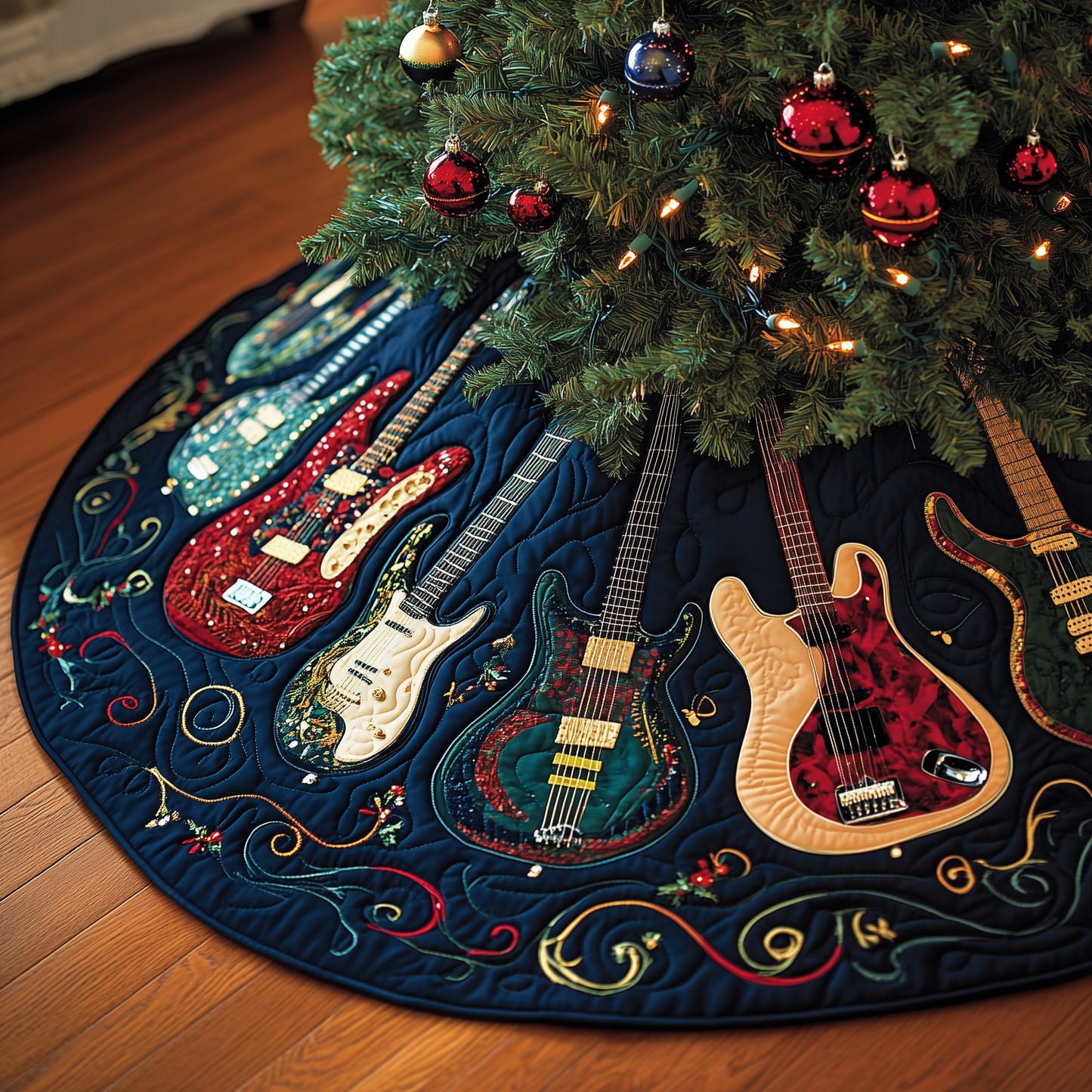 Christmas Swirl Guitar Quilted Tree Skirt GFTOTP140