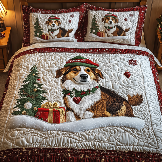 Christmas Australian Shepherd 3-Piece Quilted Bedding Set GFTOTP1429