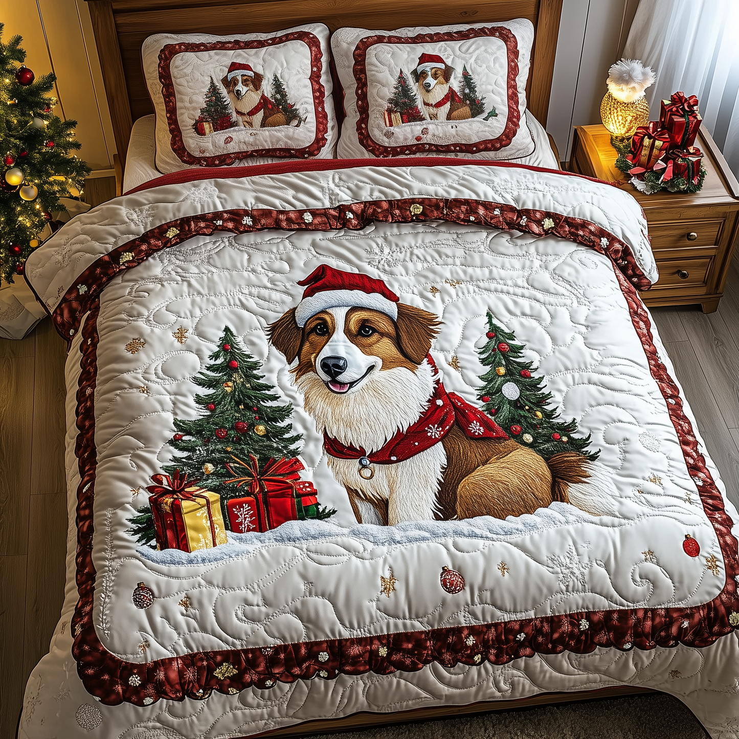 Christmas Australian Shepherd 3-Piece Quilted Bedding Set GFTOTP1430