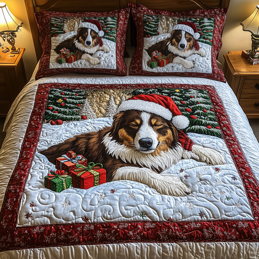 Christmas Australian Shepherd 3-Piece Quilted Bedding Set GFTOTP1431