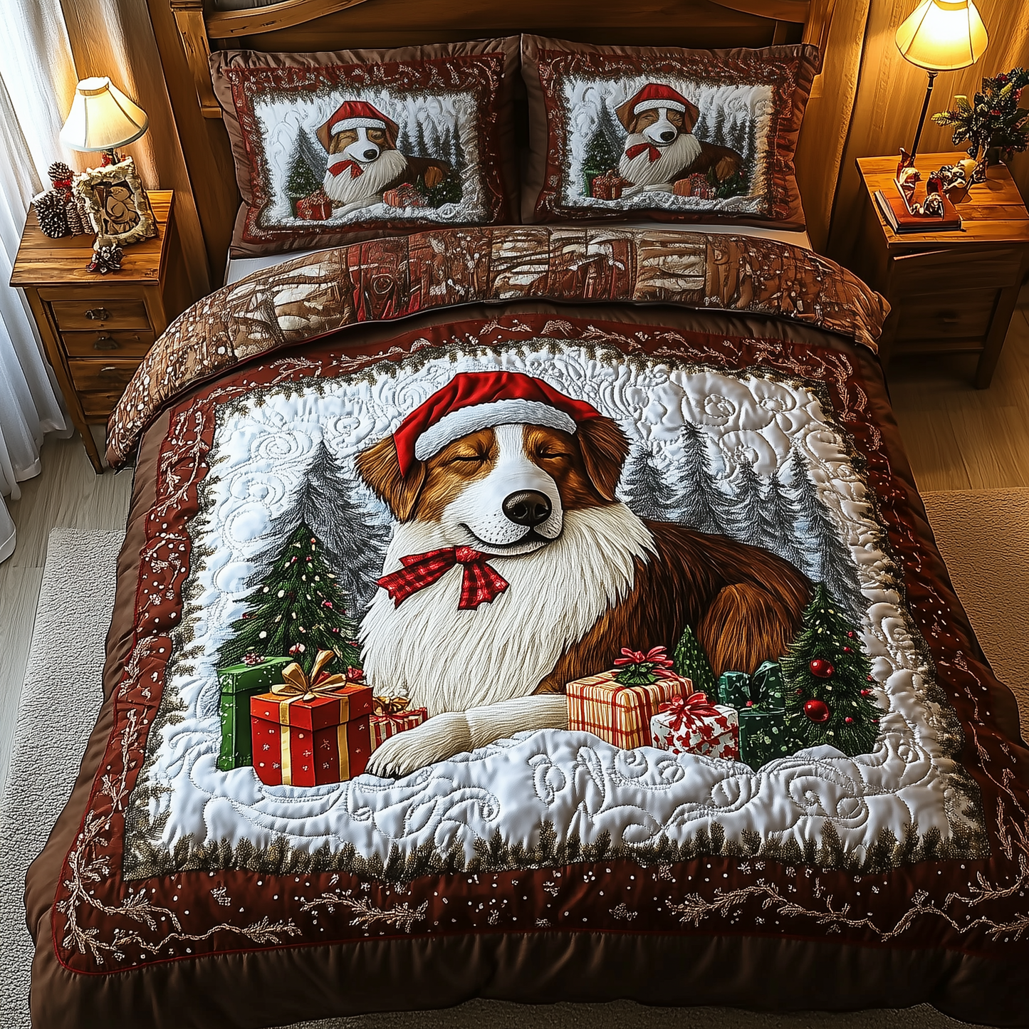 Christmas Australian Shepherd 3-Piece Quilted Bedding Set GFTOTP1432