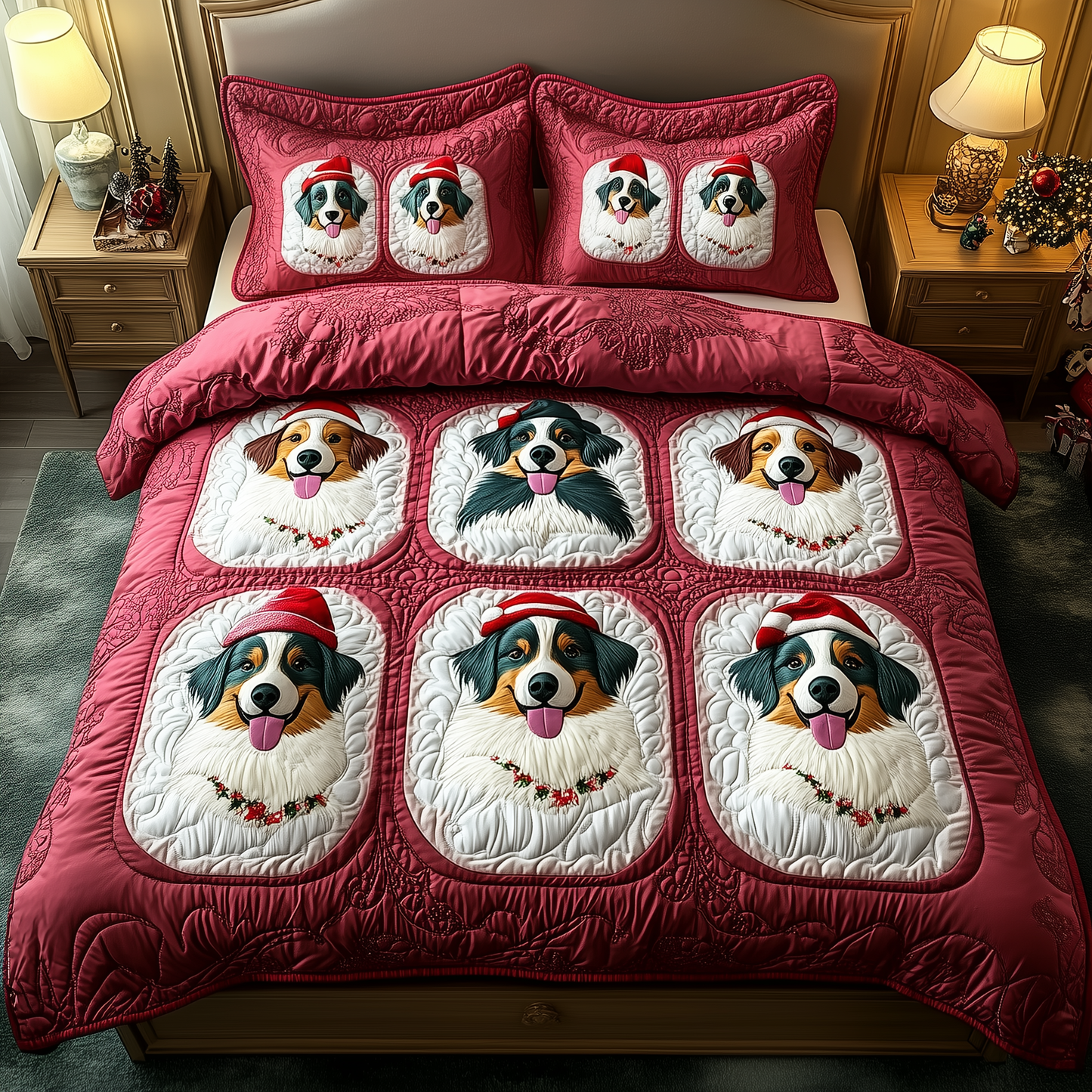 Christmas Australian Shepherd 3-Piece Quilted Bedding Set GFTOTP1434