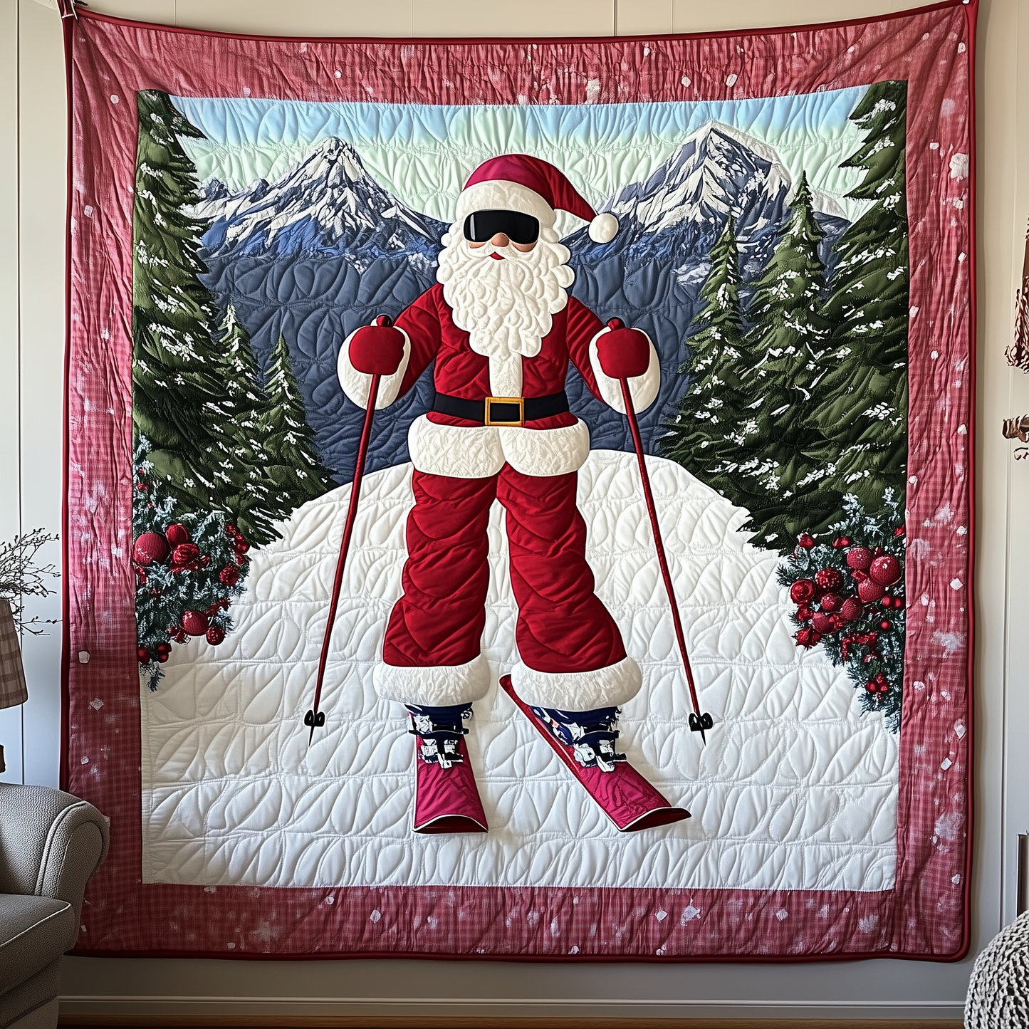 Christmas Skiing Quilted Blanket GFTOTP1437