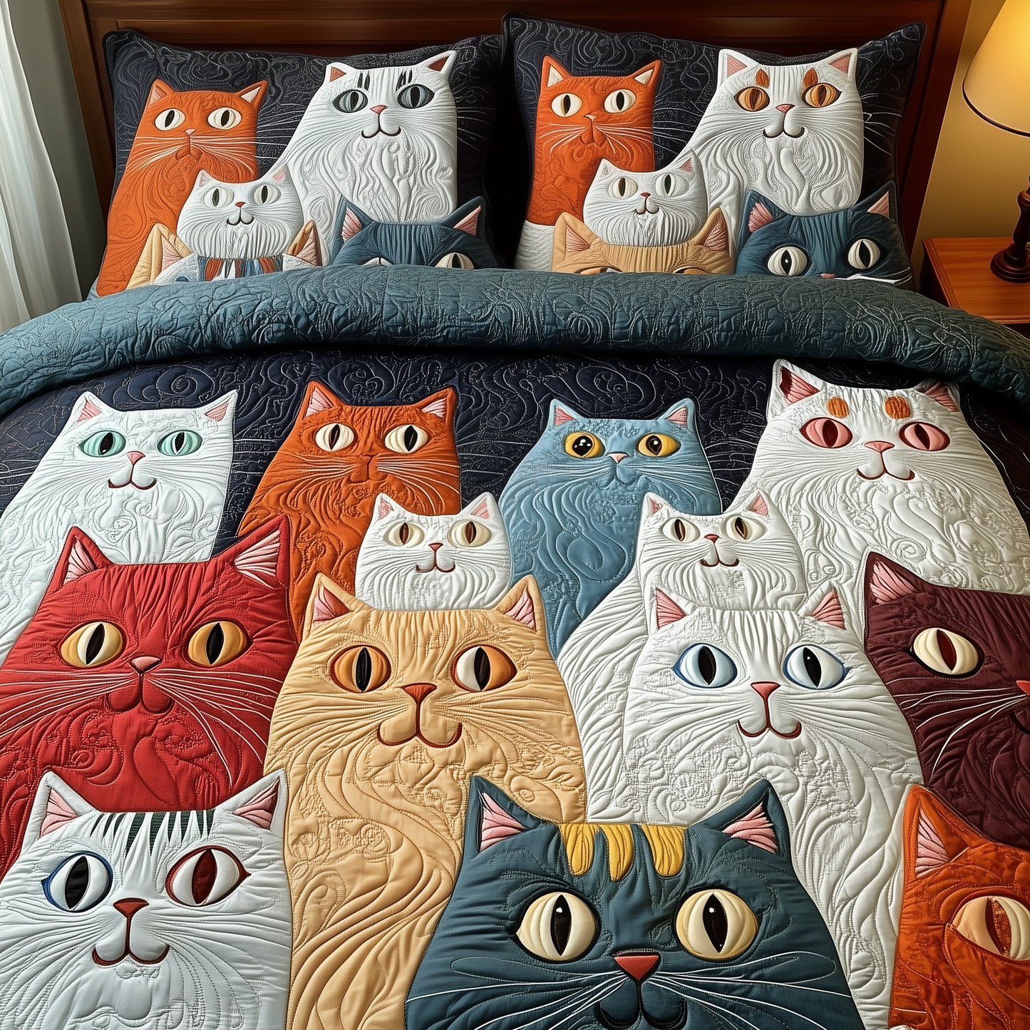 Whimsical Cat 3-Piece Quilted Bedding Set GFTOTP1463