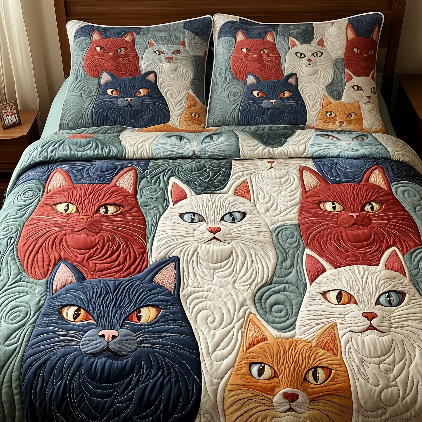 Whimsical Cat 3-Piece Quilted Bedding Set GFTOTP1464