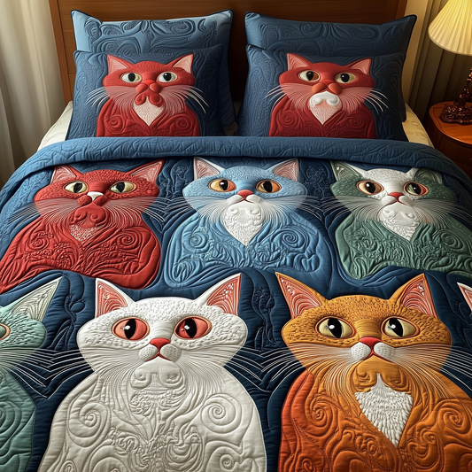 Whimsical Cat 3-Piece Quilted Bedding Set GFTOTP1466