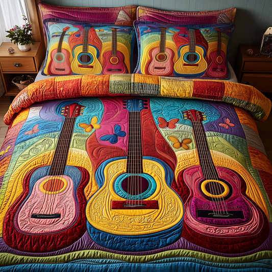 Acoustic Guitar 3-Piece Quilted Bedding Set GFTOTP1516