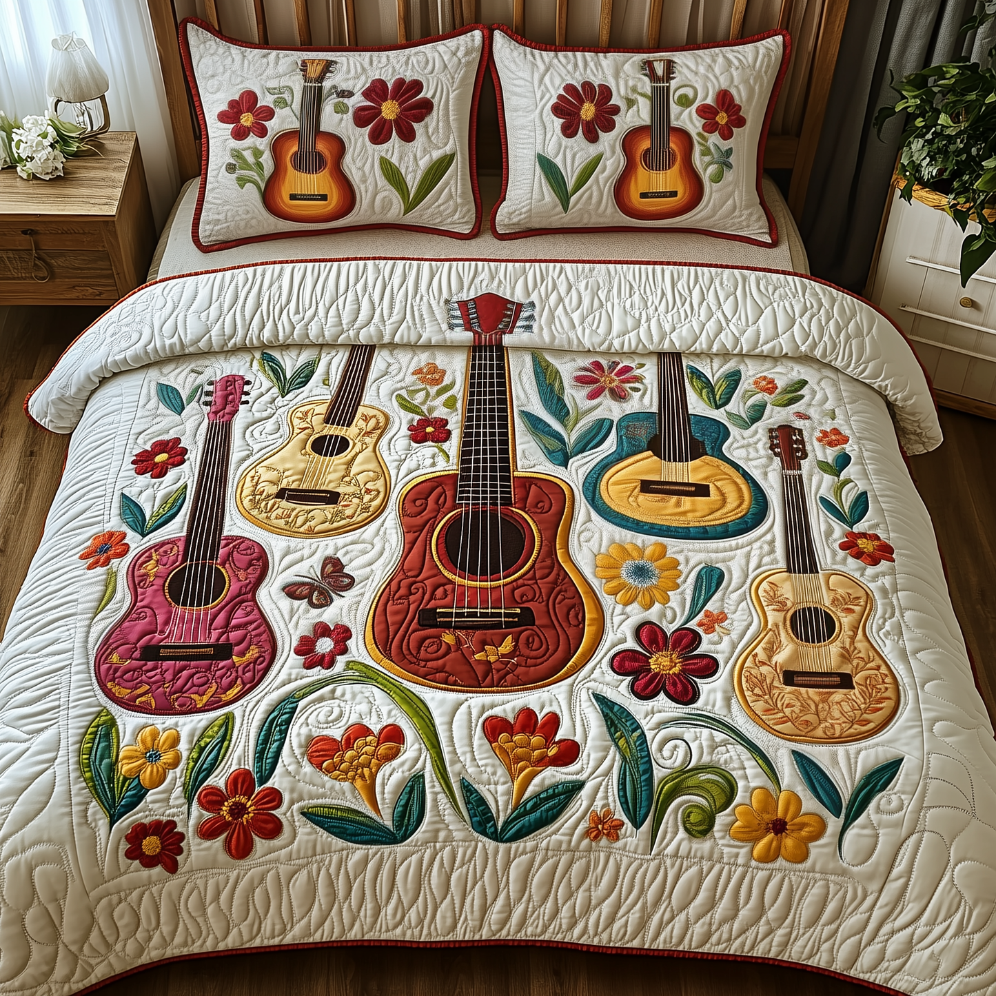 Acoustic Guitar 3-Piece Quilted Bedding Set GFTOTP1523