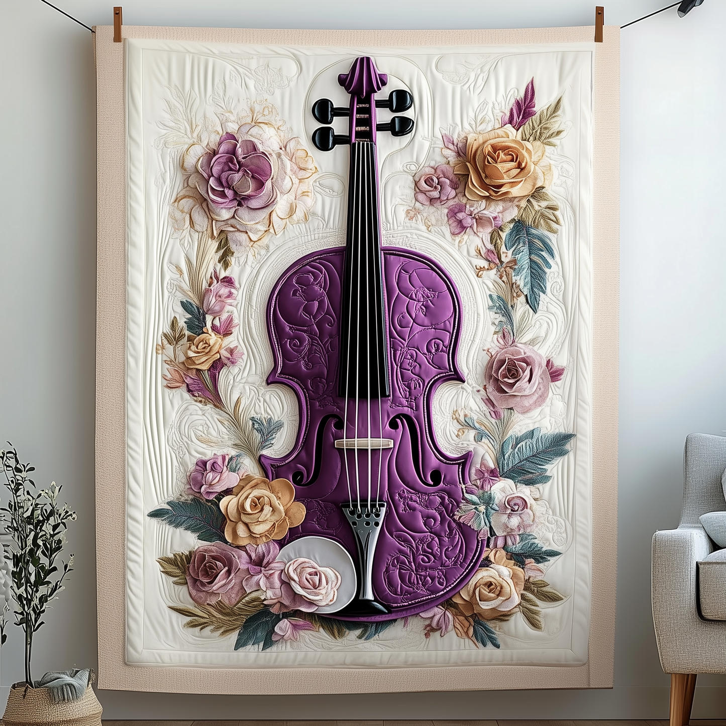 Elegant Violin Quilted Blanket GFTOTP1577