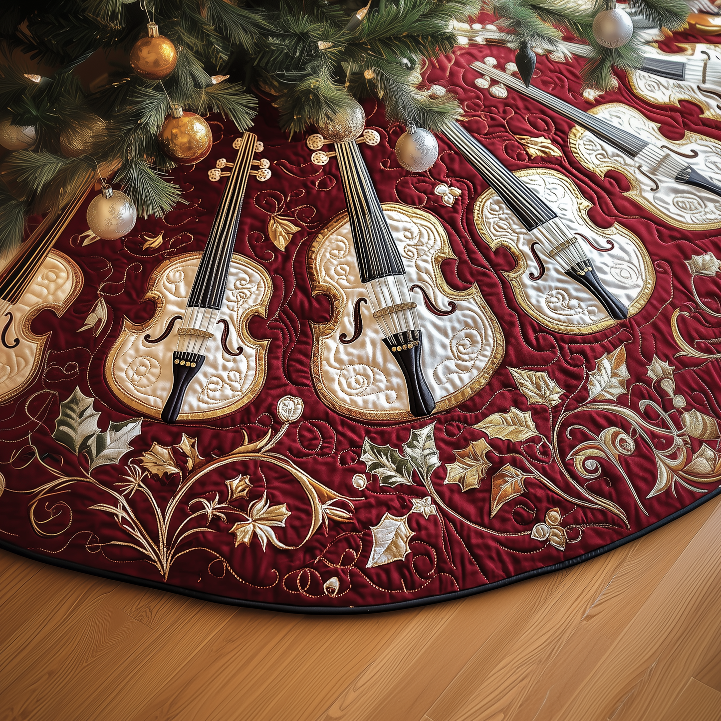 Christmas Elegant Violin Quilted Tree Skirt GFTOTP1581