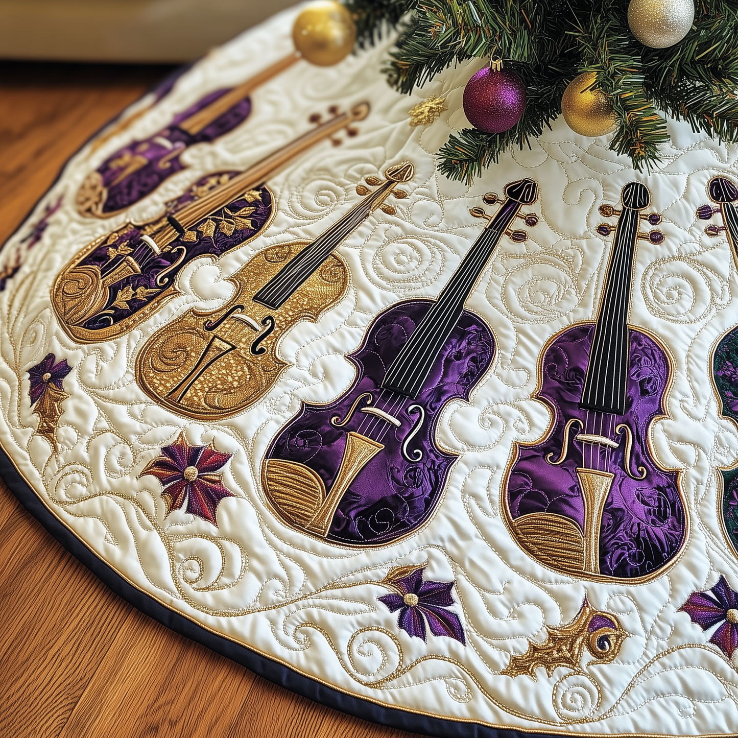 Christmas Elegant Violin Quilted Tree Skirt GFTOTP1583