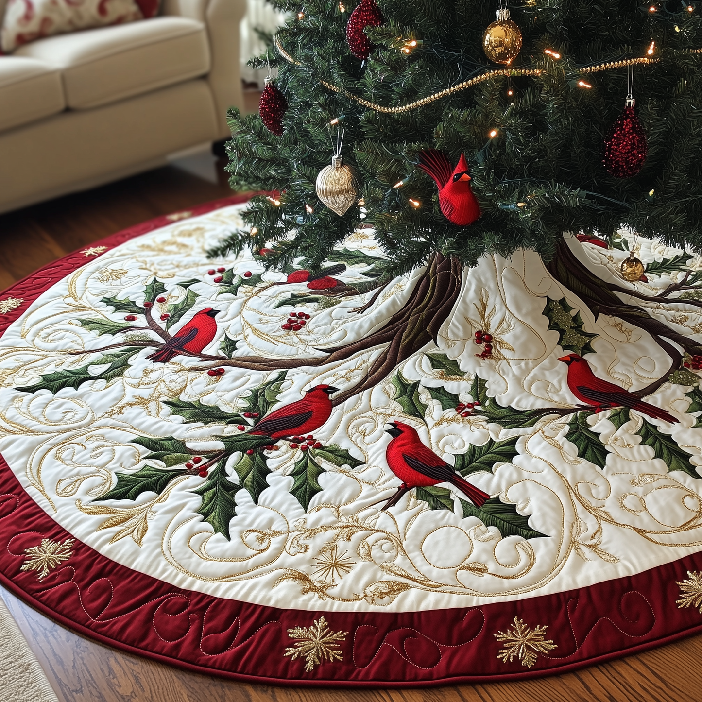 Red Cardinal Quilted Tree Skirt GFTOTP169