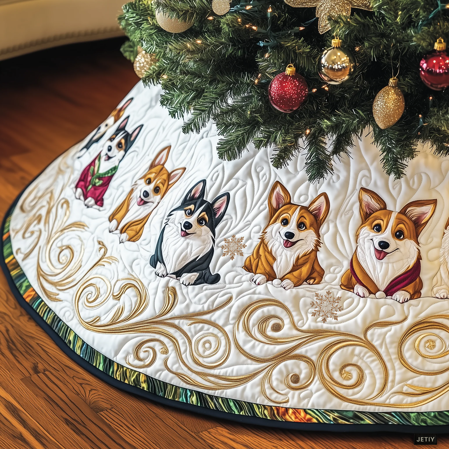 Joyful Christmas Corgi Quilted Tree Skirt GFTOTP175