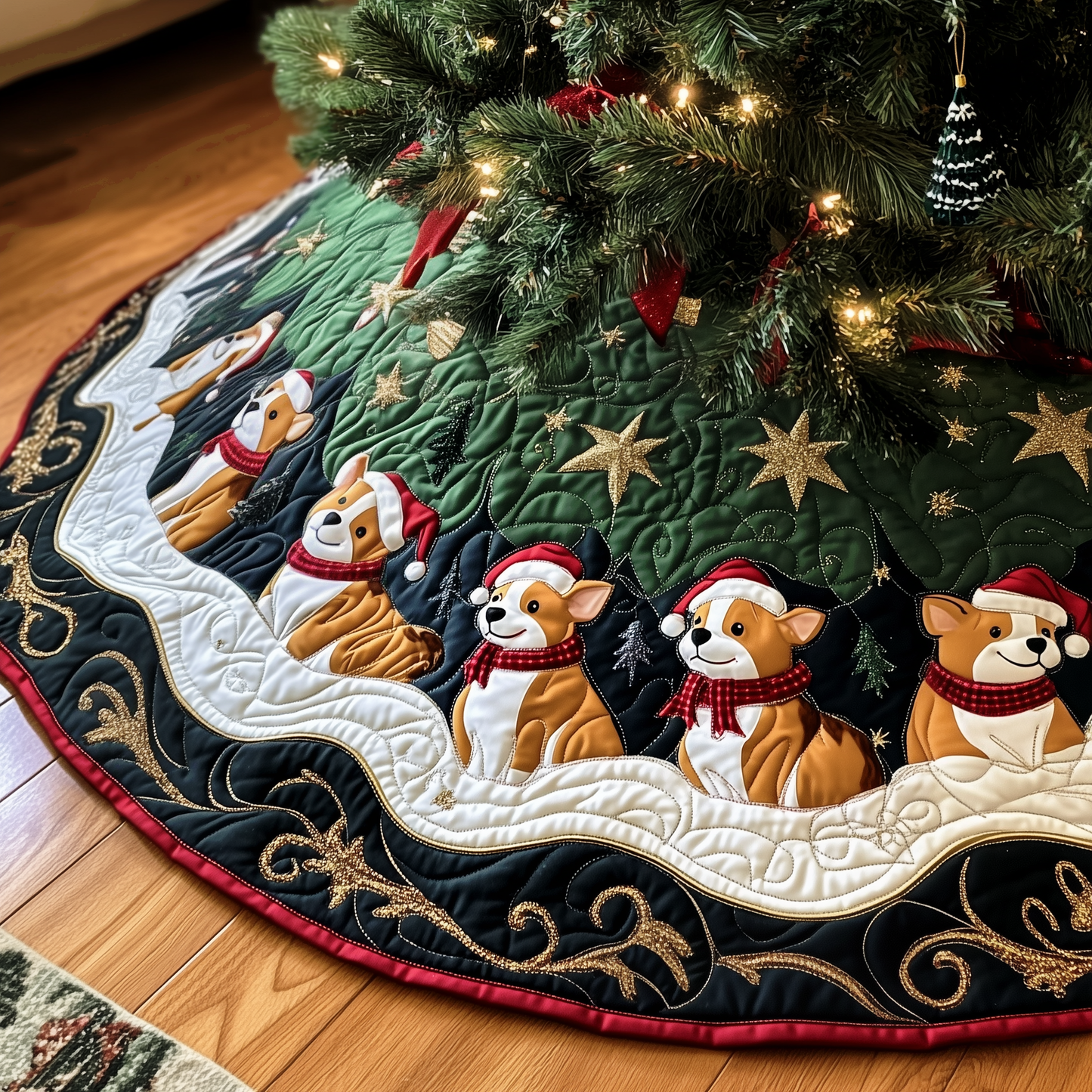 Joyful Christmas Corgi Quilted Tree Skirt GFTOTP178