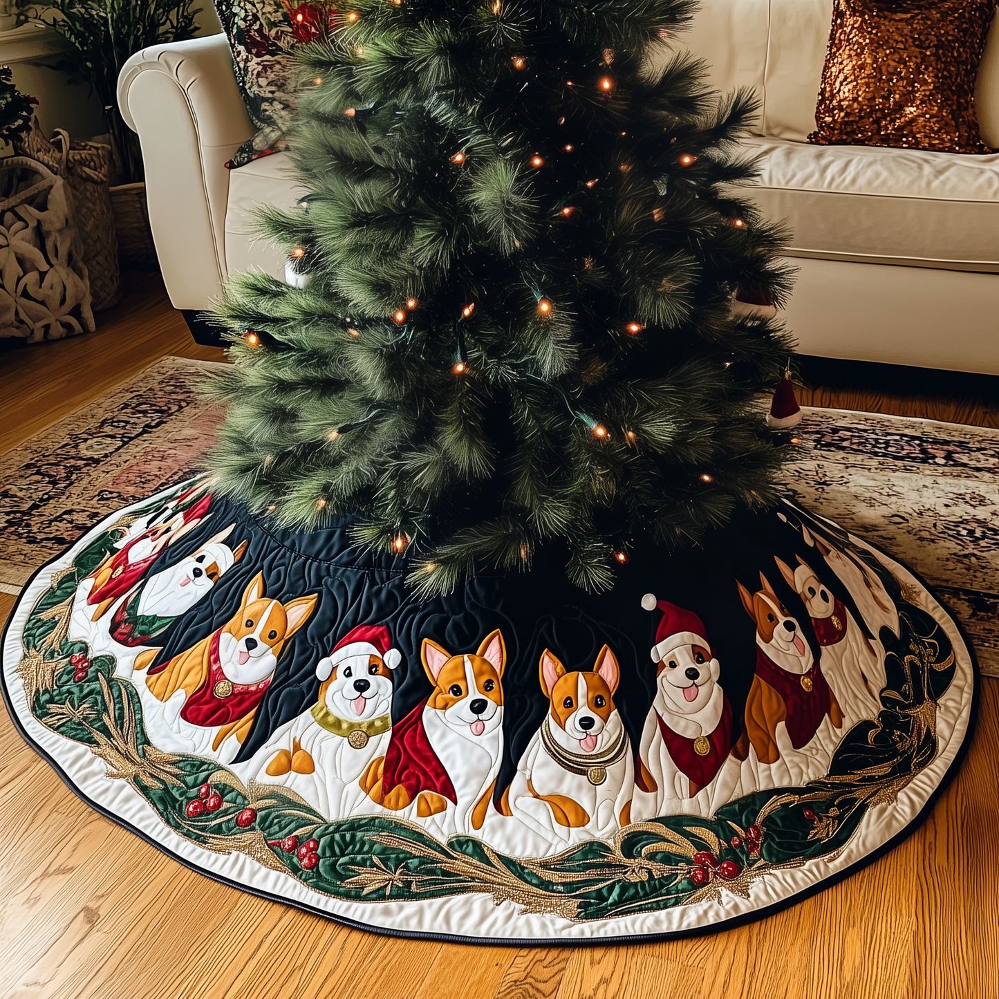 Joyful Christmas Corgi Quilted Tree Skirt GFTOTP179