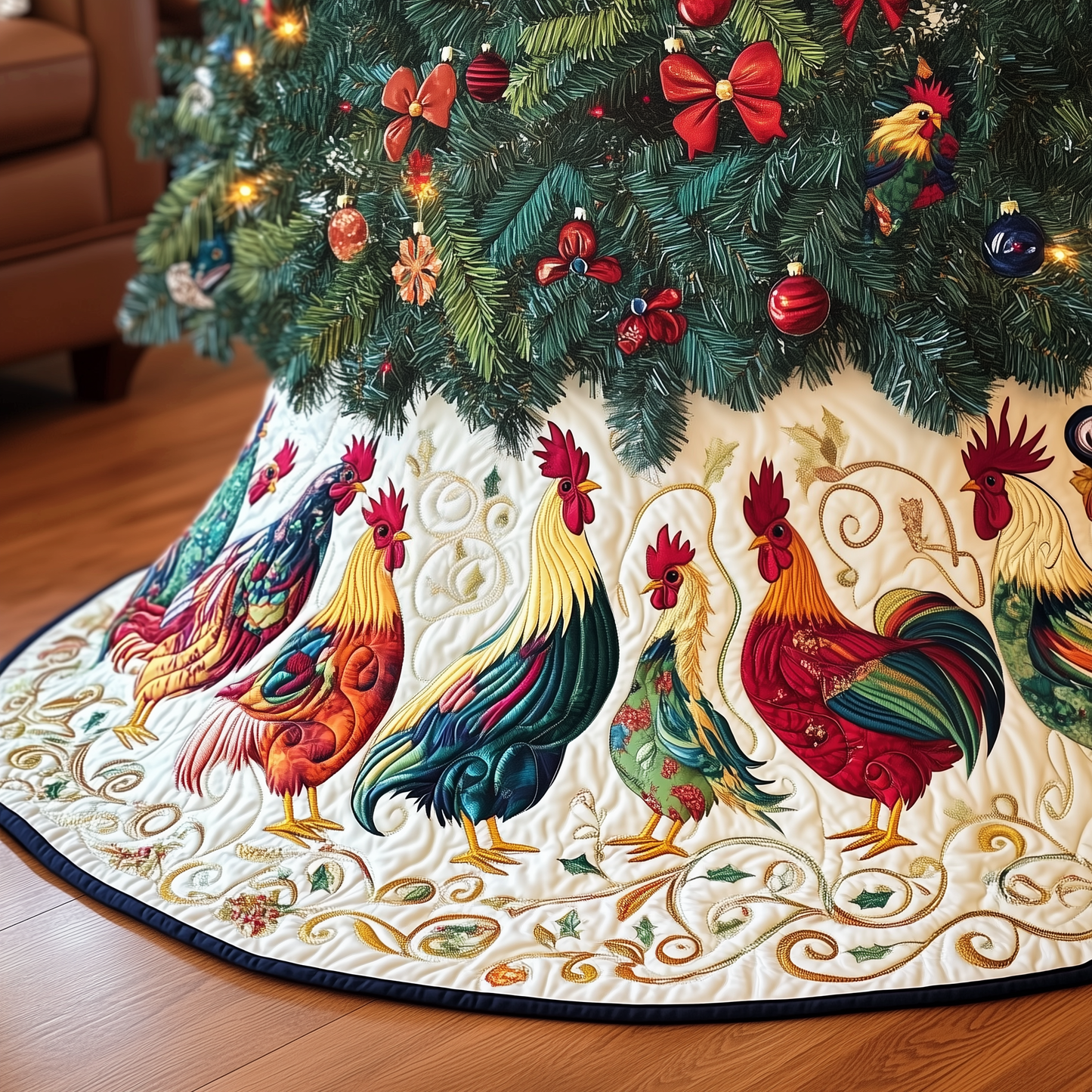 Festive Chicken Quilted Tree Skirt GFTOTP215