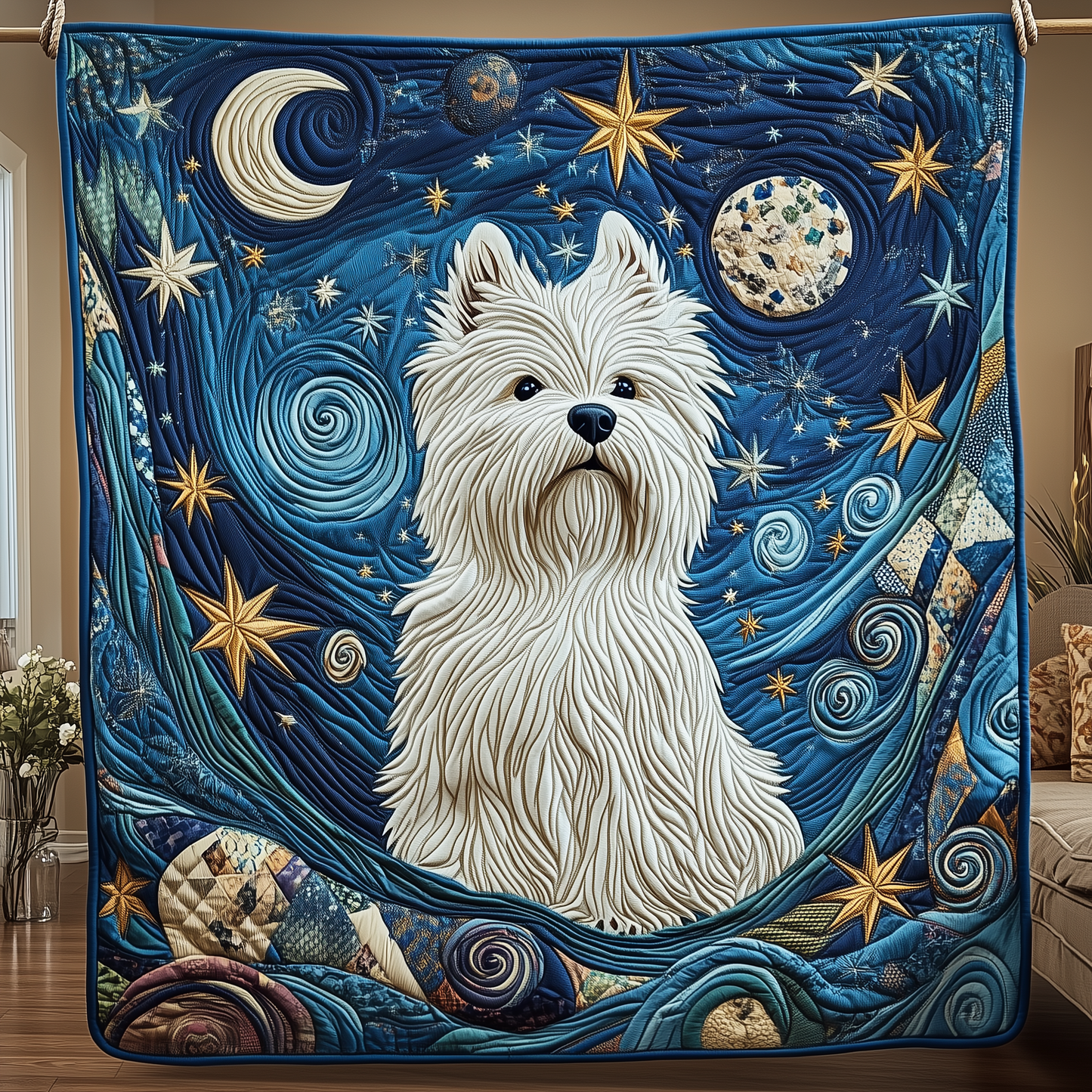 Starry Night Westie Quilted Blanket GFTOTP225