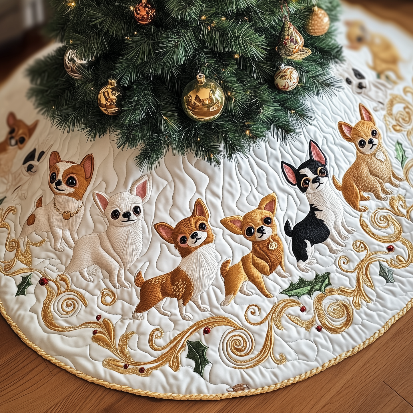 Joyful Christmas Chihuahua Quilted Tree Skirt GFTOTP252