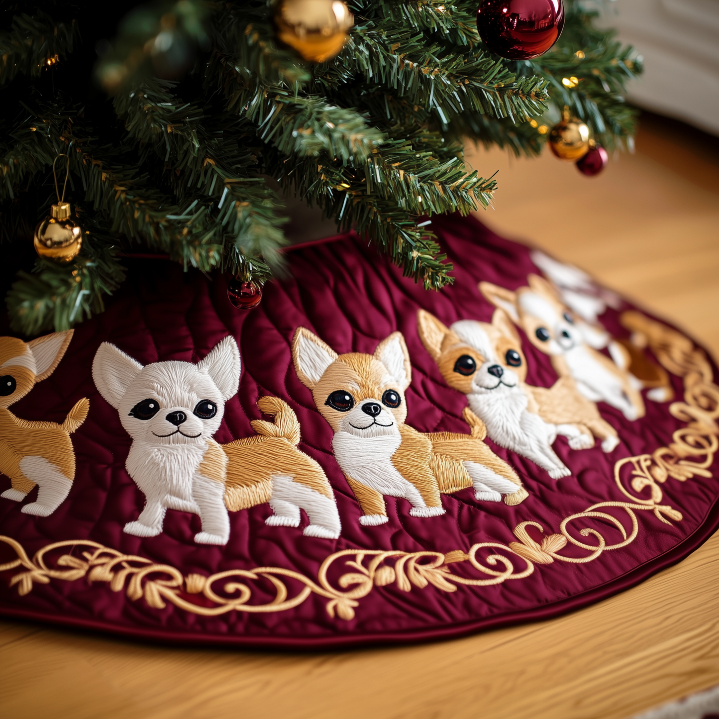 Joyful Christmas Chihuahua Quilted Tree Skirt GFTOTP256