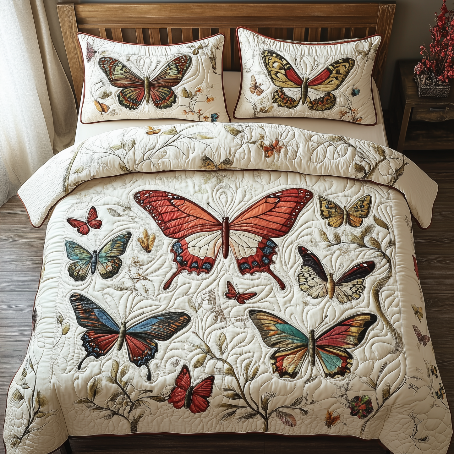 Vintage Butterfly 3-Piece Quilted Bedding Set GFTOTP270