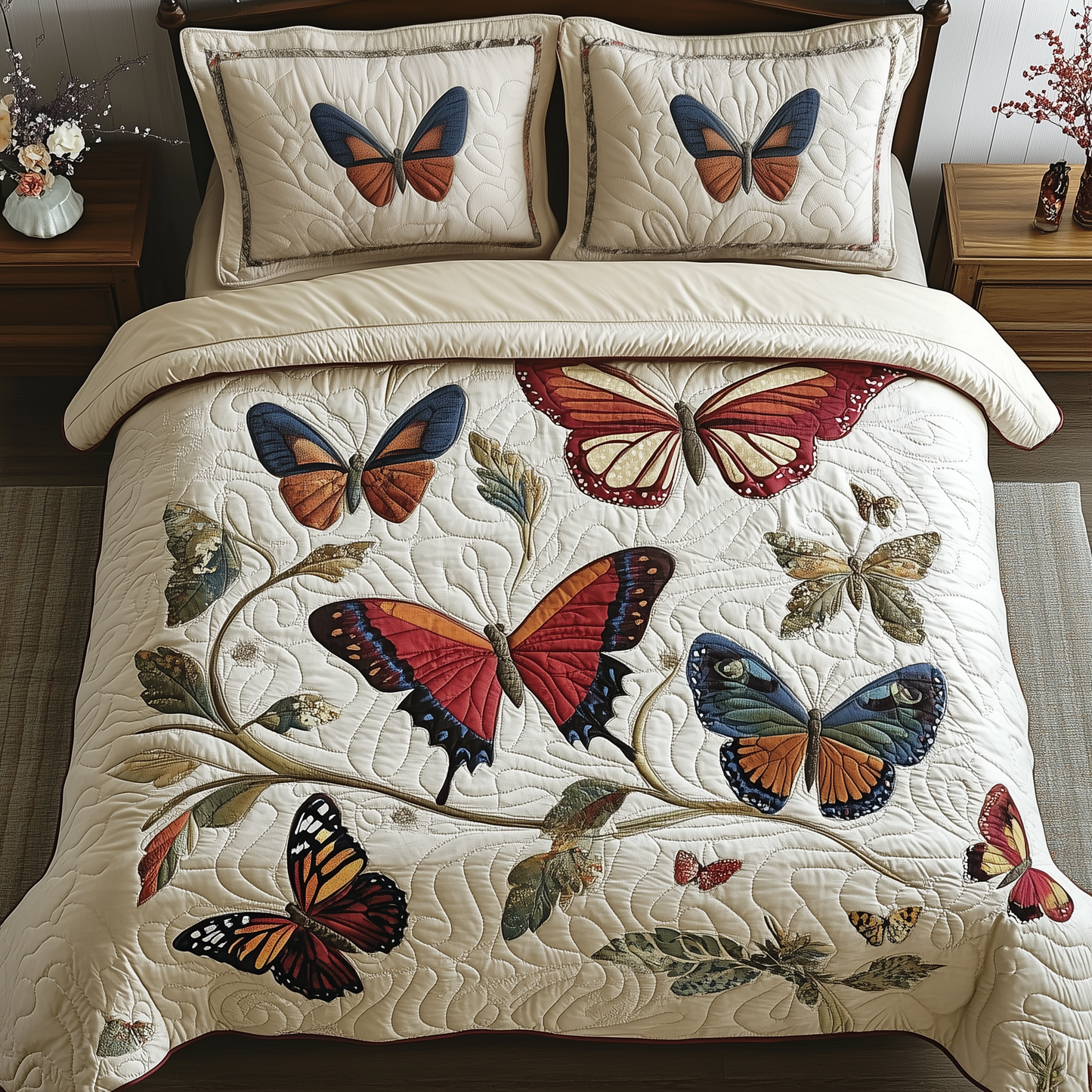 Vintage Butterfly 3-Piece Quilted Bedding Set GFTOTP272