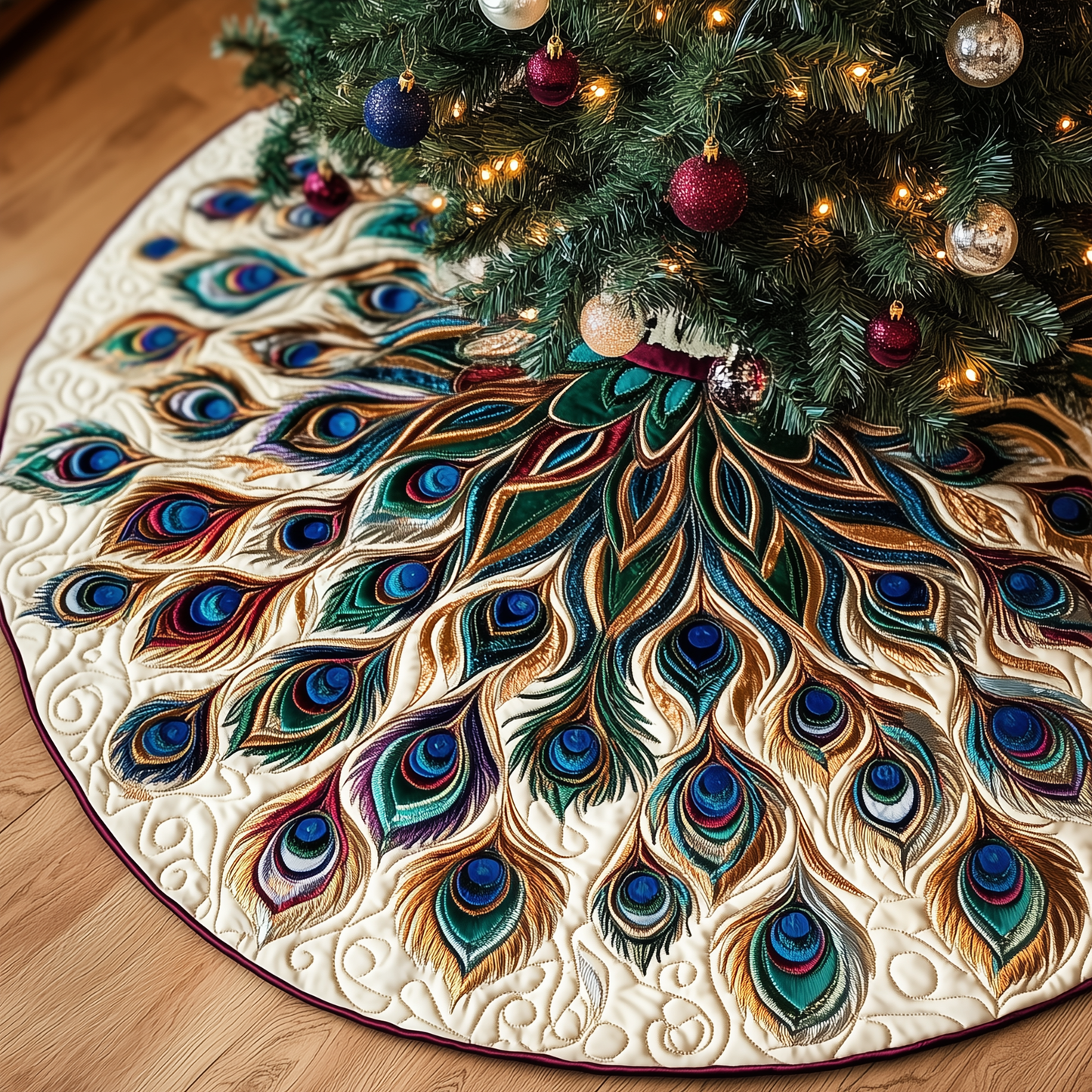 Shimmering Peacock Quilted Tree Skirt GFTOTP281