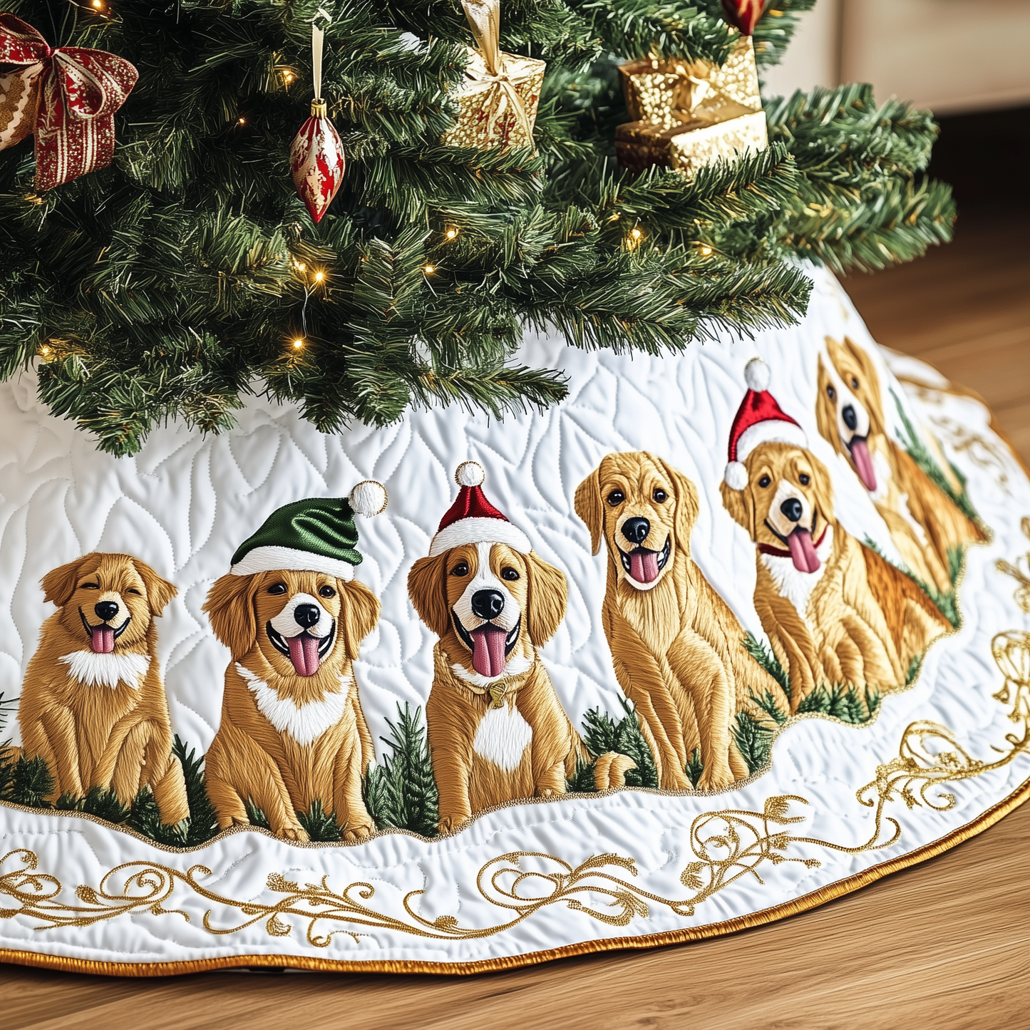 Christmas Golden Retriever Quilted Tree Skirt GFTOTP297