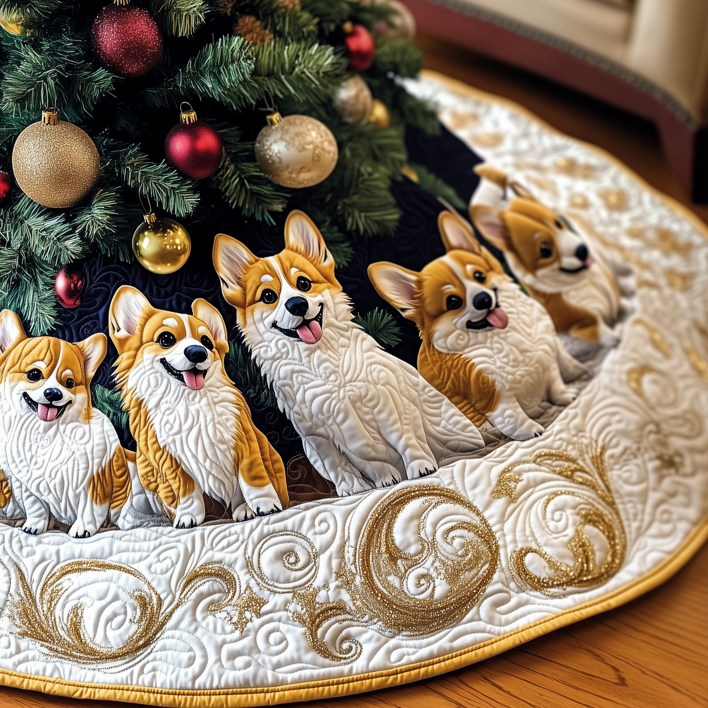 Joyful Christmas Corgi Quilted Tree Skirt GFTOTP311