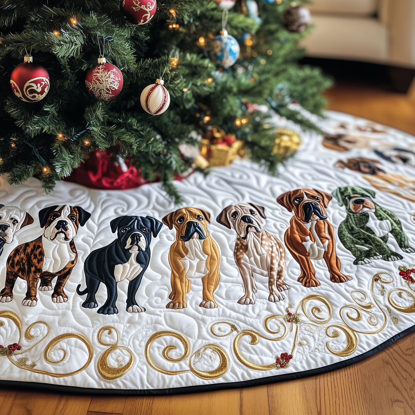 Christmas Boxer Quilted Tree Skirt GFTOTP334