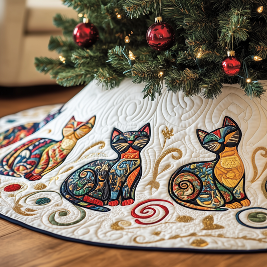 Festive Folk Art Cat Quilted Tree Skirt GFTOTP344