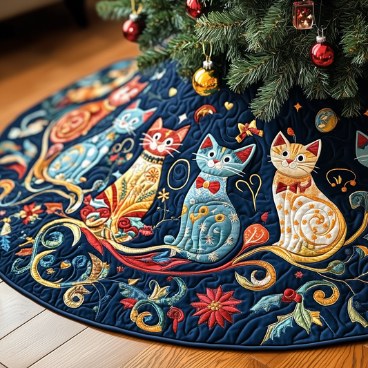 Festive Folk Art Cat Quilted Tree Skirt GFTOTP348