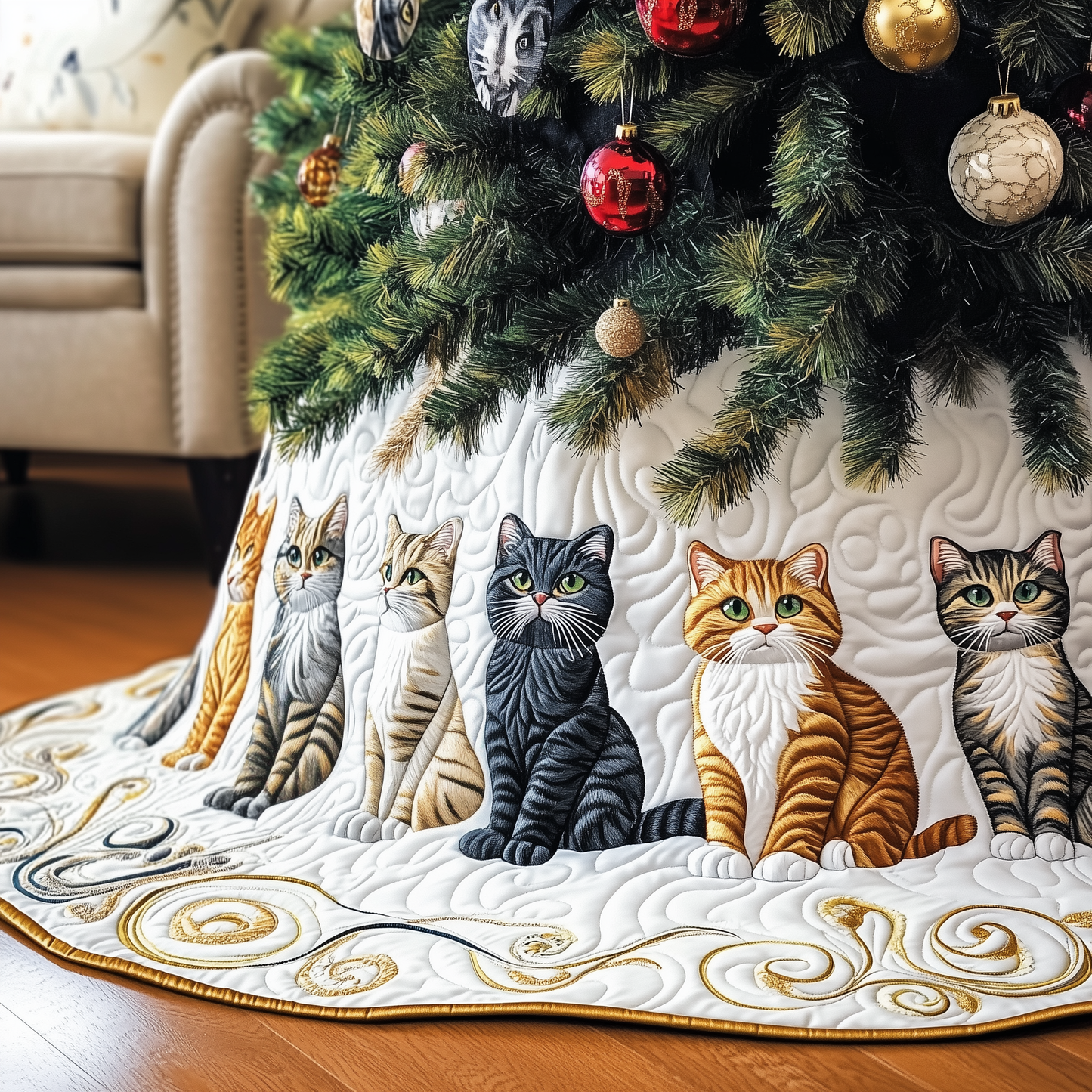 Joyful Cat Quilted Tree Skirt GFTOTP356