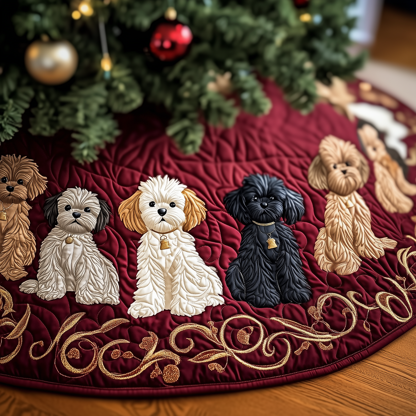 Adorable Poodle Quilted Tree Skirt GFTOTP383