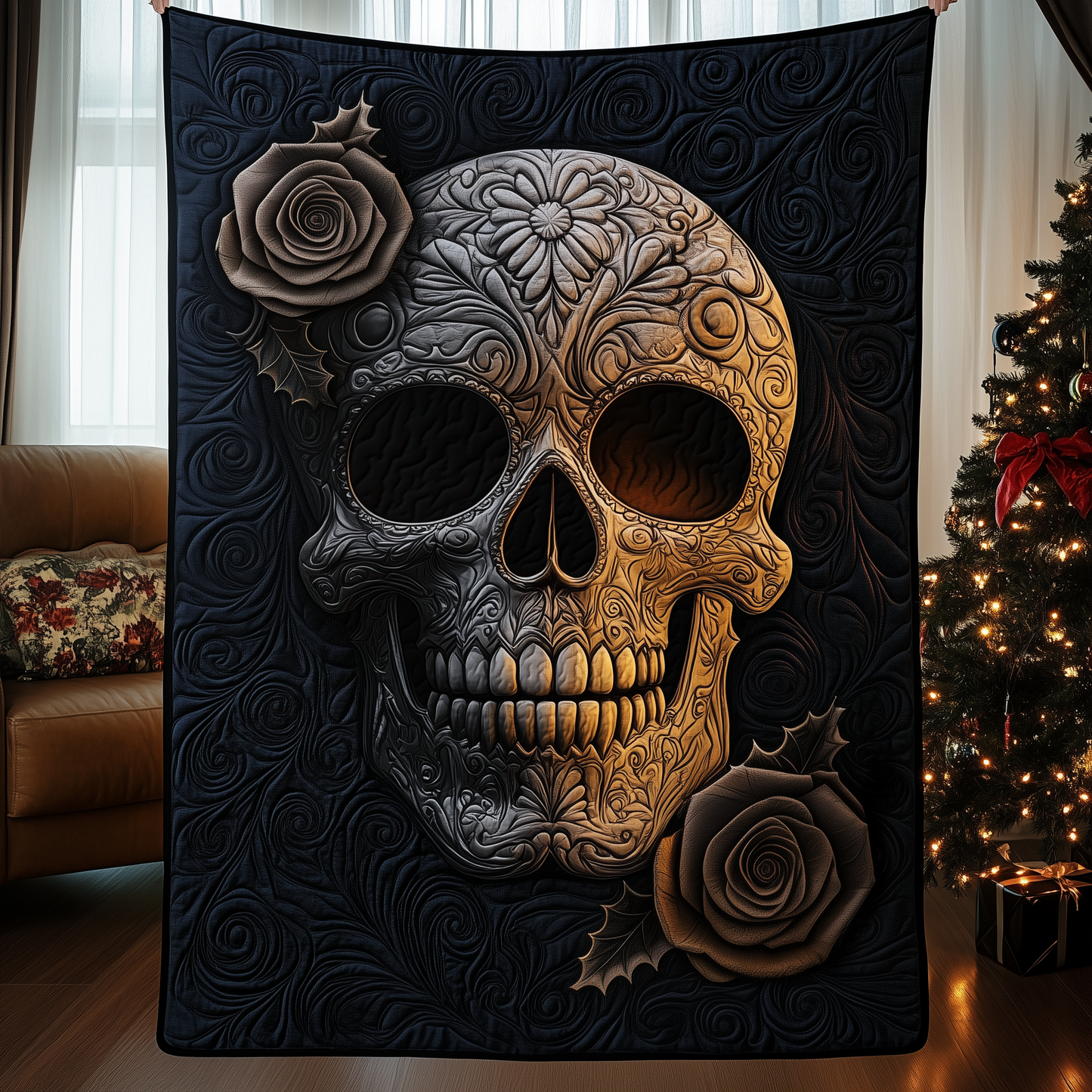 Floral Skull Quilted Blanket GFTOTP481