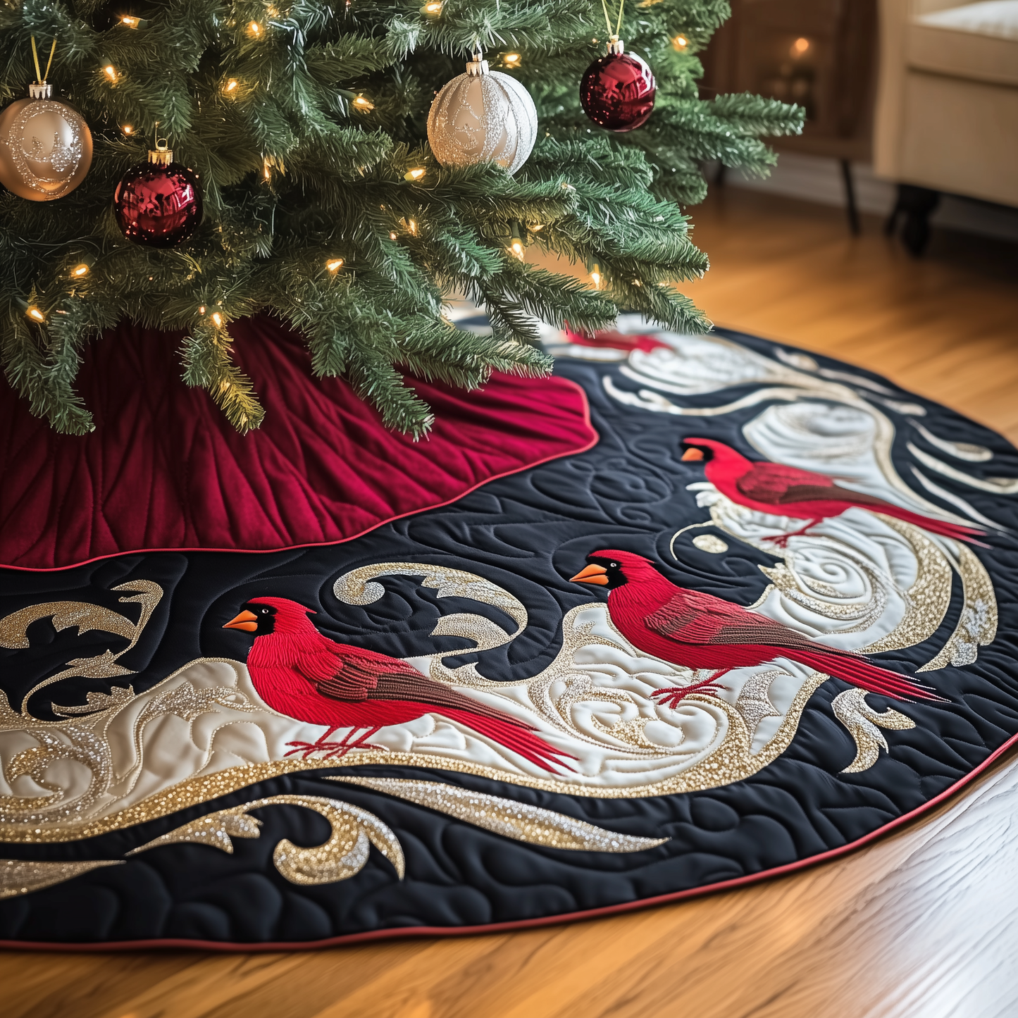 Red Cardinal Quilted Tree Skirt GFTOTP496