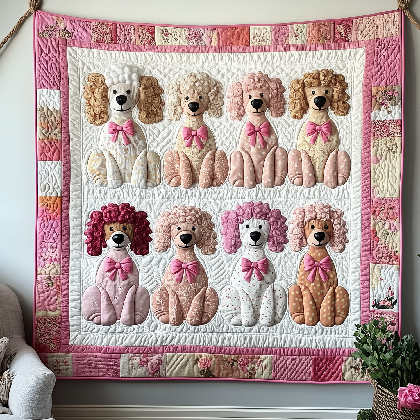 Pinky Adorable Poodle Quilted Blanket GFTOTP504